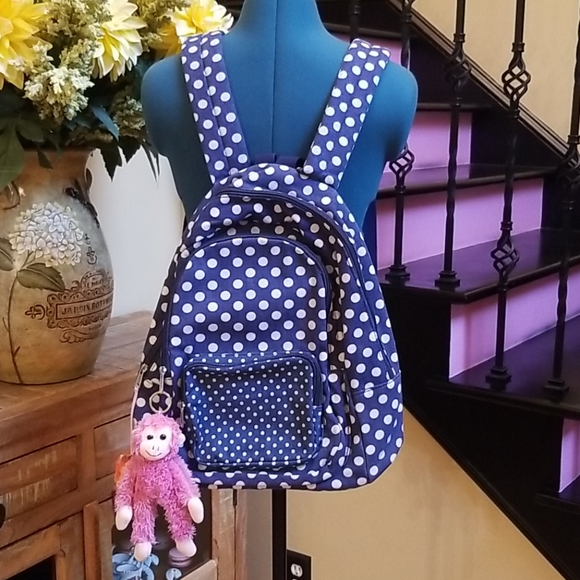 Other - New Blue and White Polka Dot Backpack W/ 2 Charms